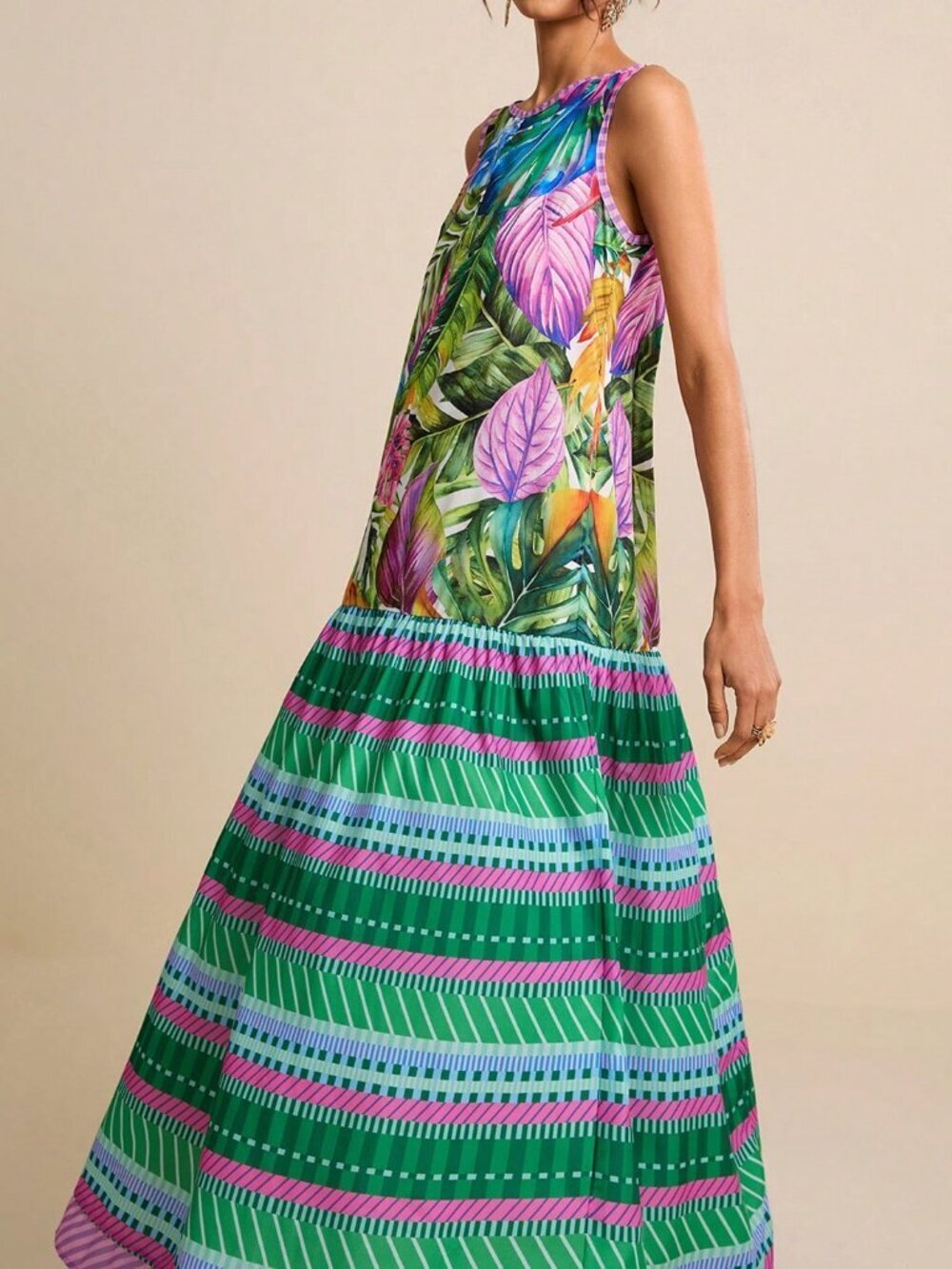 Multicolor Boho Women's Tropical Print Maxi Dress - Picture 3 of 6